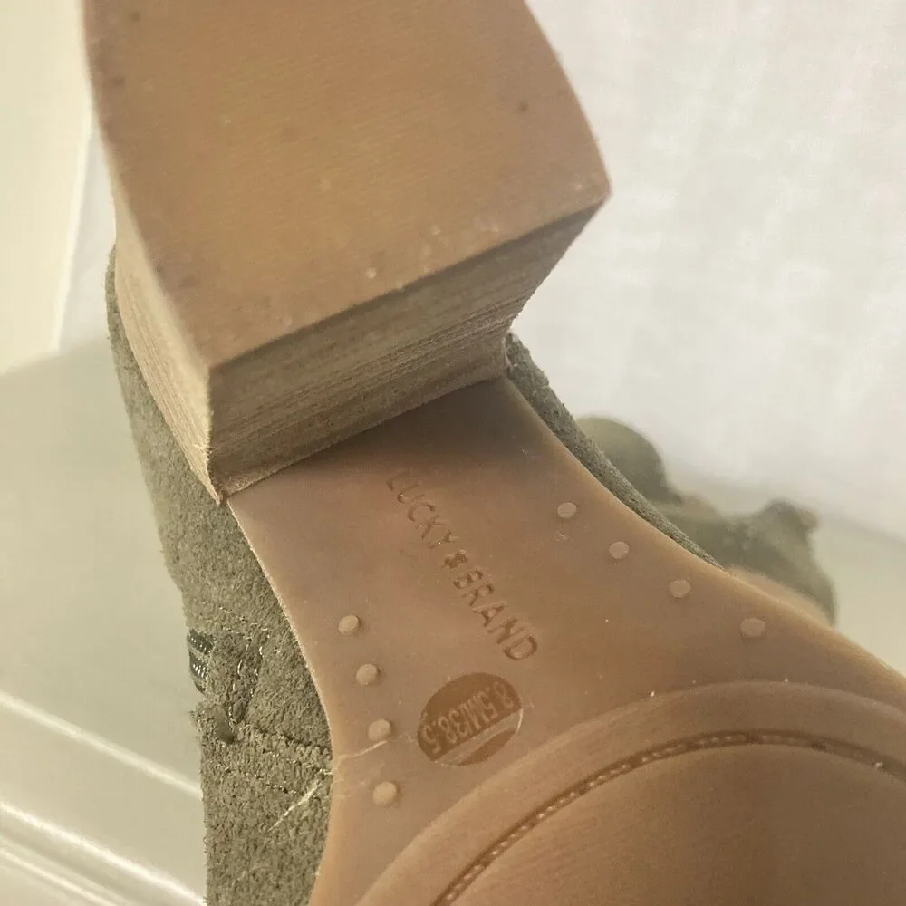 Lucky Brand Shoes Lotisha Booties Womens 8.5 Green Peep Toe Block Heel Leather - Picture 9 of 12